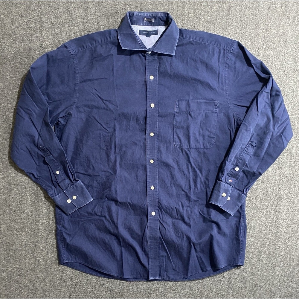 Tommy Hilfiger Button Up Shirt Striped Preppy Classic Blue Size 16-32/33